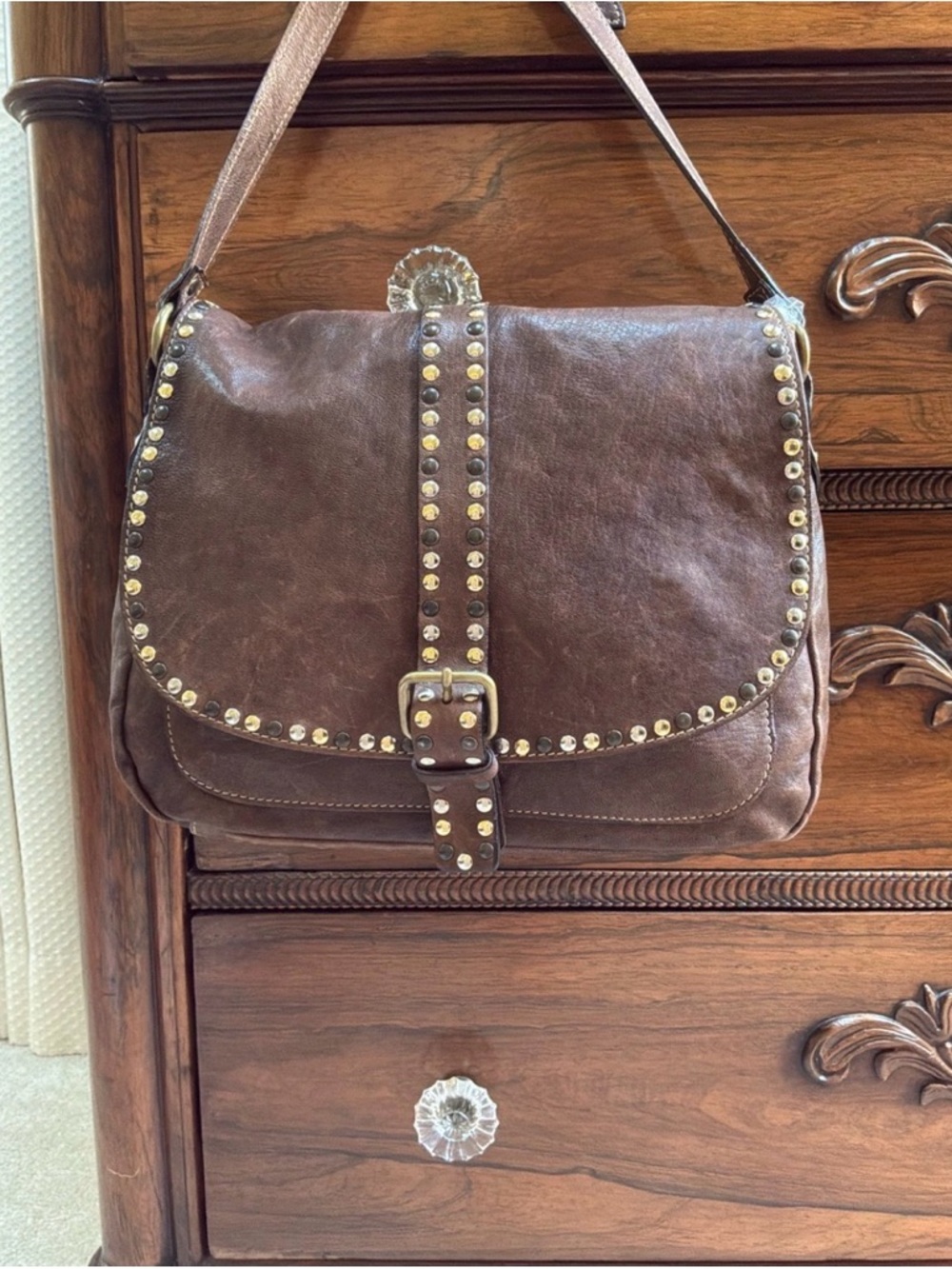 New Cavalcanti Studded Leather Messenger Bag.